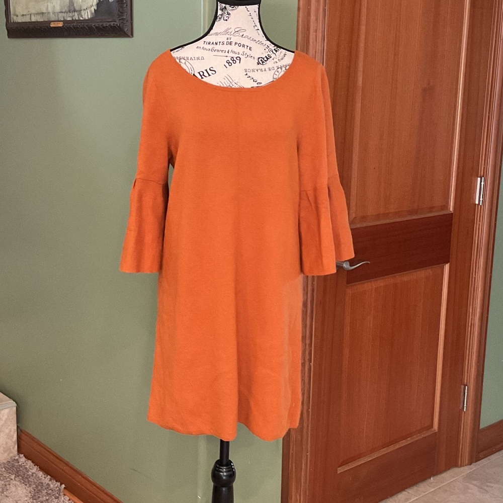 Anthropologie Brownish Orange Bell Sleeve Dress, Size L